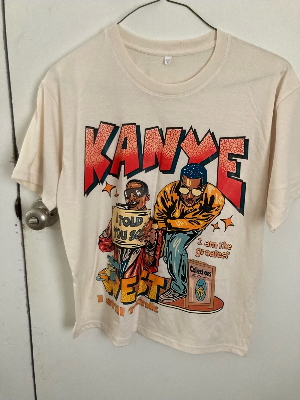 Kanye West Graphic Short Sleeve Tee - Cream with Red & Multicolor Print
